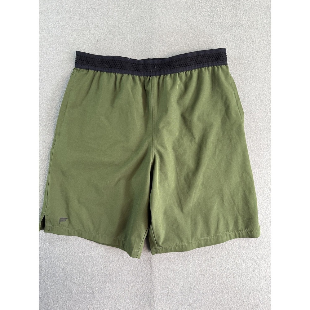 Fabletics Mens Fundamental Shorts M Green Athletic Running 7 Inseam Elastic